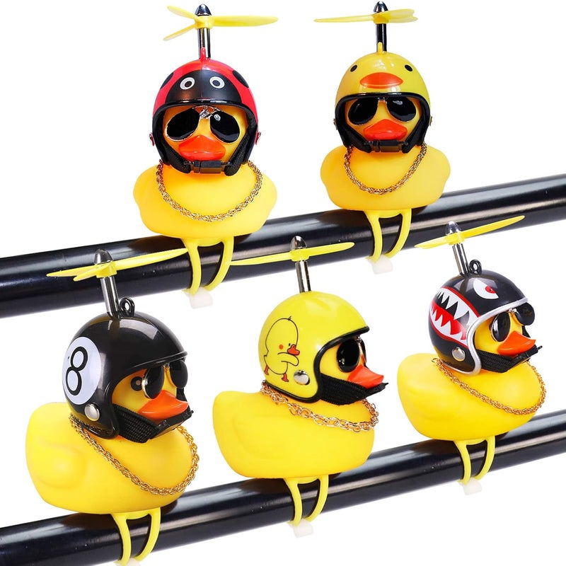 wonuu Rubber Duck Car Ornaments, 2Pcs Yellow Duck Car Dashboard Decorations Squeeze Duck Bicycle Horns with Propeller Helmet - Image 1