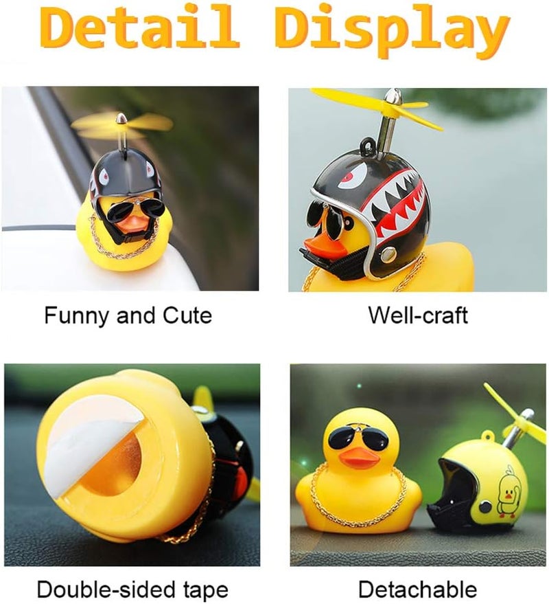 wonuu Rubber Duck Car Ornaments, 2Pcs Yellow Duck Car Dashboard Decorations Squeeze Duck Bicycle Horns with Propeller Helmet - Image 2