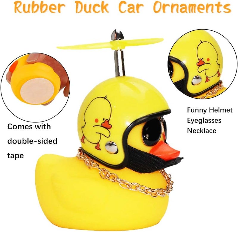 wonuu Rubber Duck Car Ornaments, 2Pcs Yellow Duck Car Dashboard Decorations Squeeze Duck Bicycle Horns with Propeller Helmet - Image 4