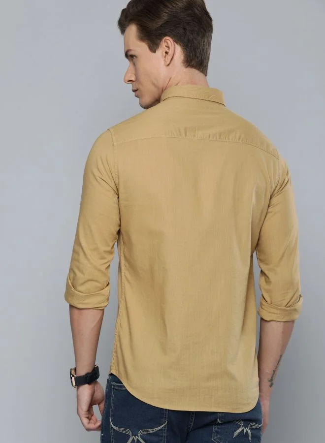 The Indian Garage Co Men Slim Fit Solid Full Sleeves Cutaway Collar Casual Shirt