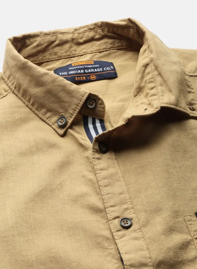 The Indian Garage Co Men Slim Fit Solid Full Sleeves Cutaway Collar Casual Shirt