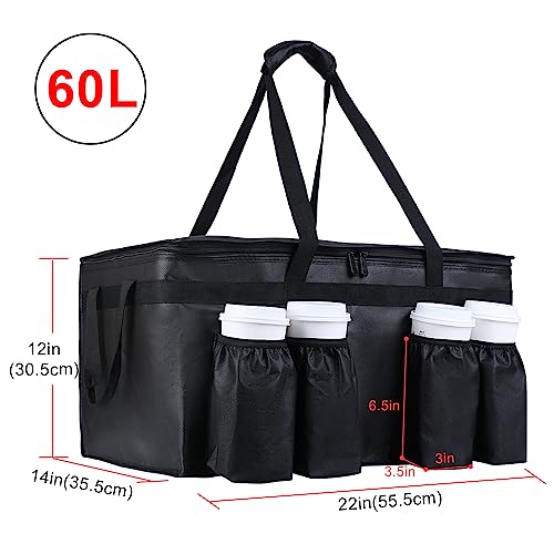 CIVJET Insulated Food Delivery Bag with 4 Cup Holder, XX-Large Insulated Grocery Bags with Zippered Top, Cooler Bags with Drink Carrier, Food Carrier Catering Bag, Commercial Food Warmers, Black - Image 2