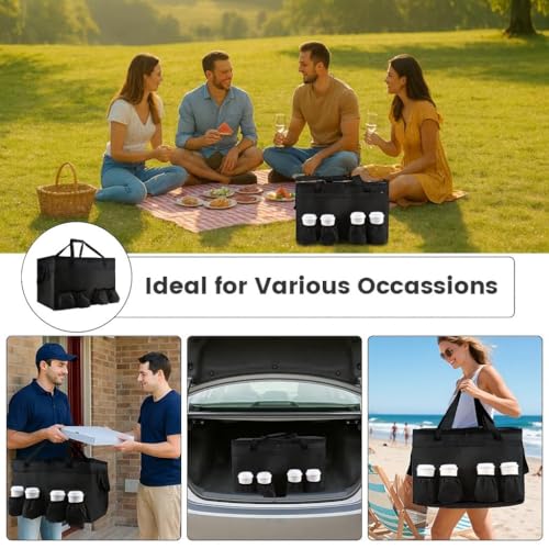 CIVJET Insulated Food Delivery Bag with 4 Cup Holder, XX-Large Insulated Grocery Bags with Zippered Top, Cooler Bags with Drink Carrier, Food Carrier Catering Bag, Commercial Food Warmers, Black - Image 5