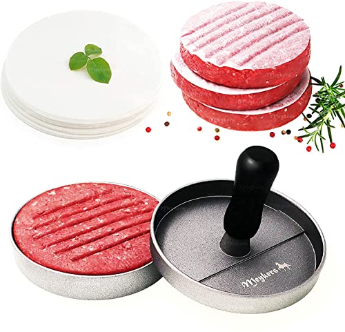 Meykers Burger Press 100 Patty Papers Set | Non-Stick Hamburger Mold with Free Wax Patty Paper Sheets | Meat Beef Cheese Veggie Burger Maker for Grill Griddle BBQ Barbecue | BPA Free - Image 1