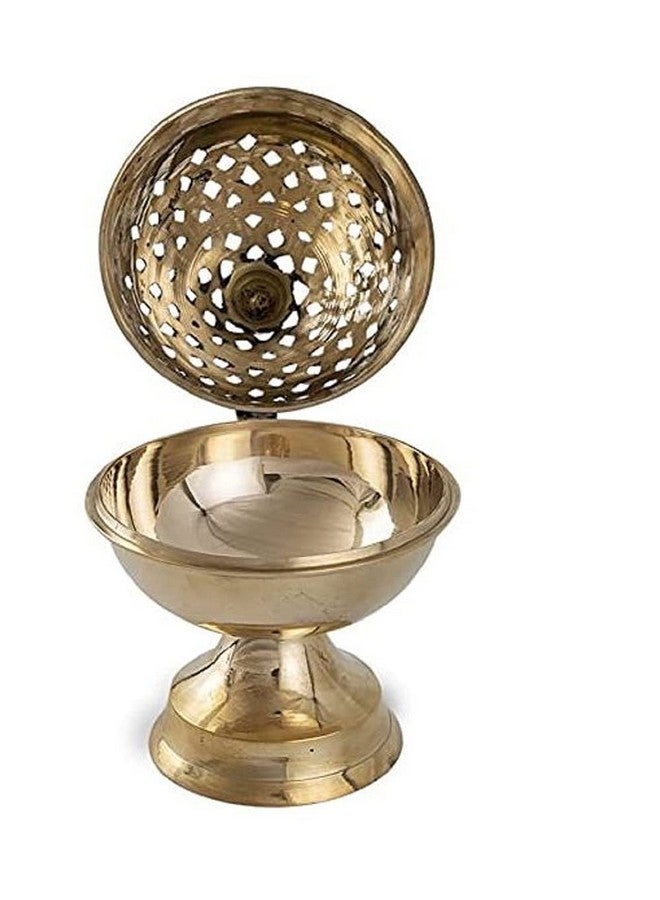 Mkd2 Rise Mkd2 Rise Brass Dhuna Loban Burner, Round Dhooni Dhoop Dani Incense Burner, Table-Top Brass Incense Holder for Loban, Elegant and Traditional Dhoop Dani for Purifying Home (Small) - Image 4