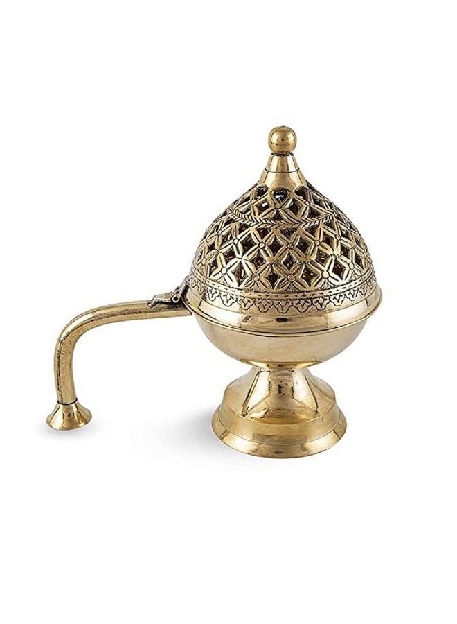 Mkd2 Rise Mkd2 Rise Brass Dhuna Loban Burner, Round Dhooni Dhoop Dani Incense Burner, Table-Top Brass Incense Holder for Loban, Elegant and Traditional Dhoop Dani for Purifying Home (Small) - Image 2