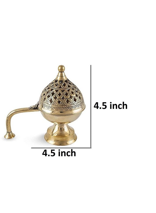 Mkd2 Rise Mkd2 Rise Brass Dhuna Loban Burner, Round Dhooni Dhoop Dani Incense Burner, Table-Top Brass Incense Holder for Loban, Elegant and Traditional Dhoop Dani for Purifying Home (Small) - Image 5