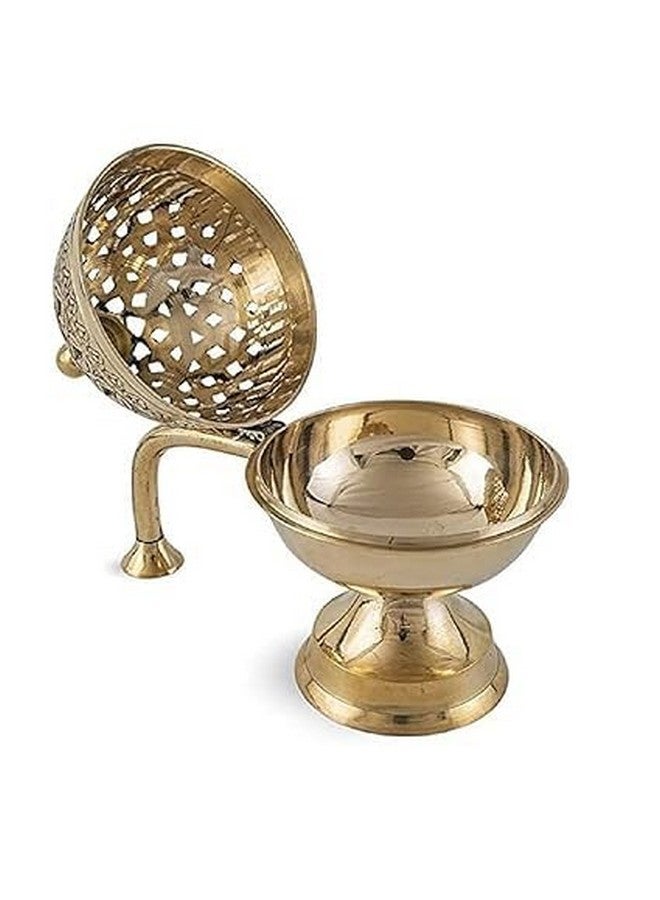 Mkd2 Rise Mkd2 Rise Brass Dhuna Loban Burner, Round Dhooni Dhoop Dani Incense Burner, Table-Top Brass Incense Holder for Loban, Elegant and Traditional Dhoop Dani for Purifying Home (Small) - Image 3