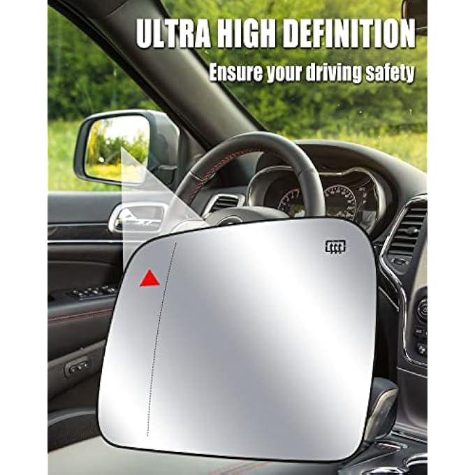 ريحني استبدال زجاج المرآة المدفأة على جانب السائق الأيسر مناسب لدودج دورانغو جيب جراند شيروكي 20112021 إزالة الذوبان والضباب مع حامل خلفي - Image 2