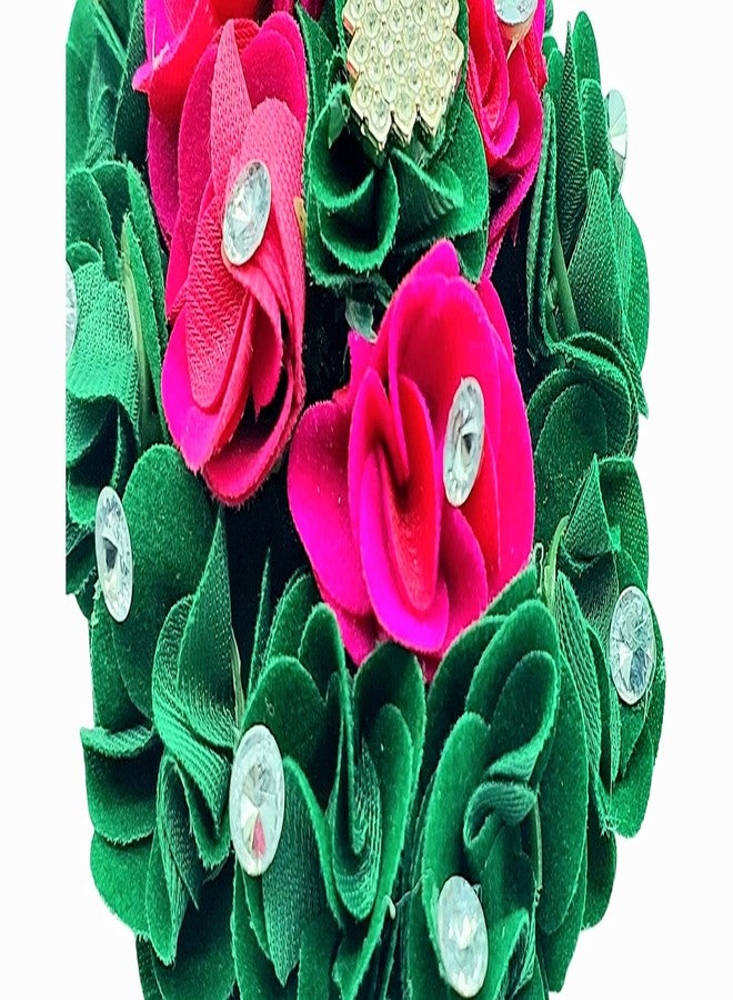 DIAN Green & Pink Full Bun Juda Maker Flower Gajra Hair Accessories, Artificial Juda Hair Accessories, Gajra Hair Accessories Rubber Band for Women and Girls, Flower Work Juda - Image 5