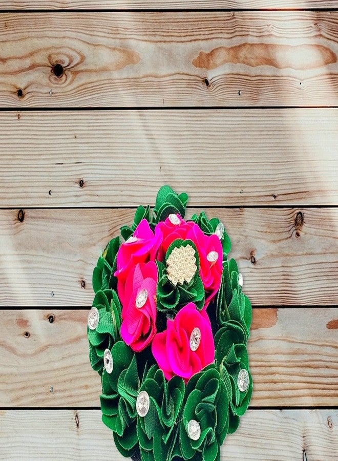 DIAN Green & Pink Full Bun Juda Maker Flower Gajra Hair Accessories, Artificial Juda Hair Accessories, Gajra Hair Accessories Rubber Band for Women and Girls, Flower Work Juda - Image 3