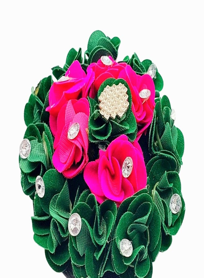 DIAN Green & Pink Full Bun Juda Maker Flower Gajra Hair Accessories, Artificial Juda Hair Accessories, Gajra Hair Accessories Rubber Band for Women and Girls, Flower Work Juda - Image 4