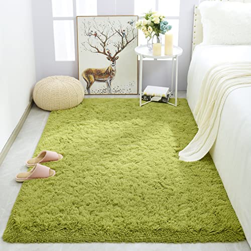 Merelax Modern Soft Fluffy Large Shaggy Rug for Bedroom Livingroom Dorm Kids Room Indoor Home Decorative, Non-Slip Plush Furry Fur Area Rugs Comfy Nursery Accent Floor Carpet 4'x6' Green - Image 2