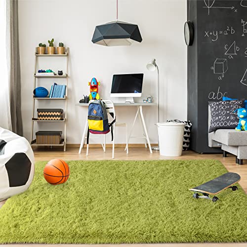 Merelax Modern Soft Fluffy Large Shaggy Rug for Bedroom Livingroom Dorm Kids Room Indoor Home Decorative, Non-Slip Plush Furry Fur Area Rugs Comfy Nursery Accent Floor Carpet 4'x6' Green - Image 5