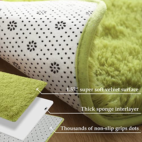 Merelax Modern Soft Fluffy Large Shaggy Rug for Bedroom Livingroom Dorm Kids Room Indoor Home Decorative, Non-Slip Plush Furry Fur Area Rugs Comfy Nursery Accent Floor Carpet 4'x6' Green - Image 3