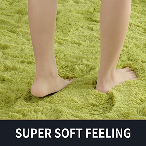Merelax Modern Soft Fluffy Large Shaggy Rug for Bedroom Livingroom Dorm Kids Room Indoor Home Decorative, Non-Slip Plush Furry Fur Area Rugs Comfy Nursery Accent Floor Carpet 4'x6' Green - Image 4