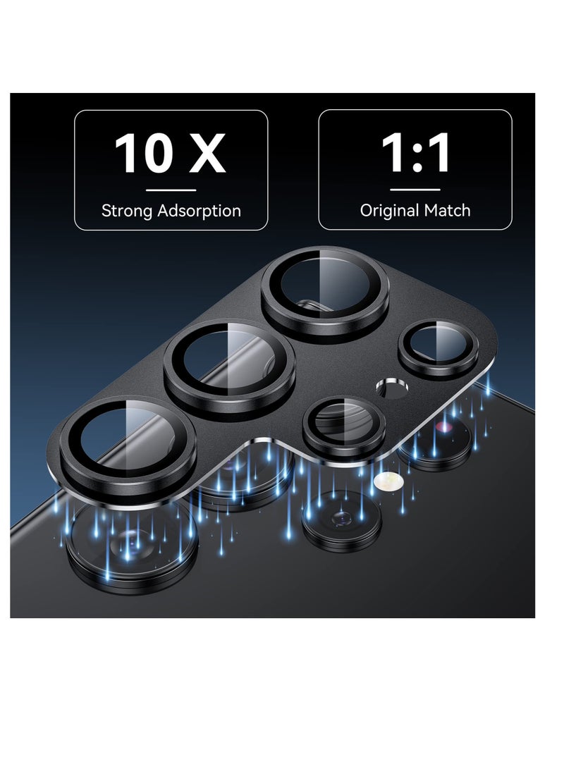 Excefore for Samsung Galaxy S24 Ultra Camera Lens Protector, Matte Alloy Metal Ring Glass Camera Screen Protector, Full Protection & Powerful Strength Adsorption, Scratch Resistant Cover Film (Black) - Image 2