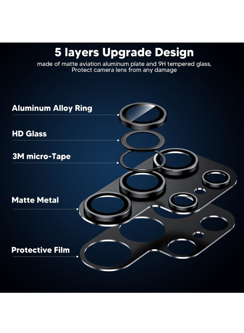 Excefore for Samsung Galaxy S24 Ultra Camera Lens Protector, Matte Alloy Metal Ring Glass Camera Screen Protector, Full Protection & Powerful Strength Adsorption, Scratch Resistant Cover Film (Black) - Image 3