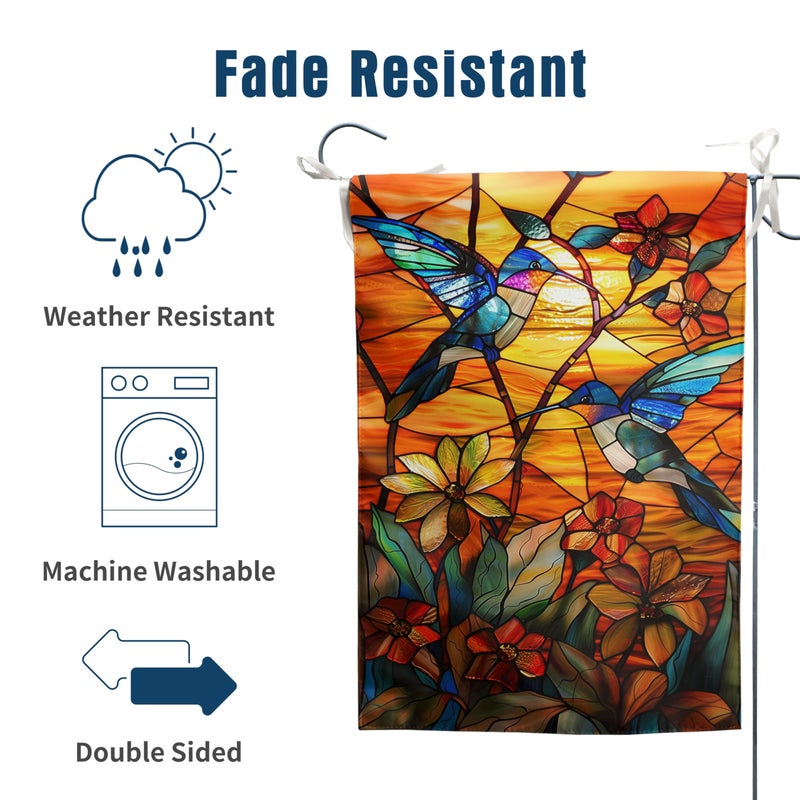 DZGlobal Stained Glass Hummingbird Garden Flag Spring Summer House Flag Fall Floral Decorative Yard Flags For Outside 28X40 Double Sided Large Seasonal Lawn Flags Rustic Outdoor Decor - Image 4