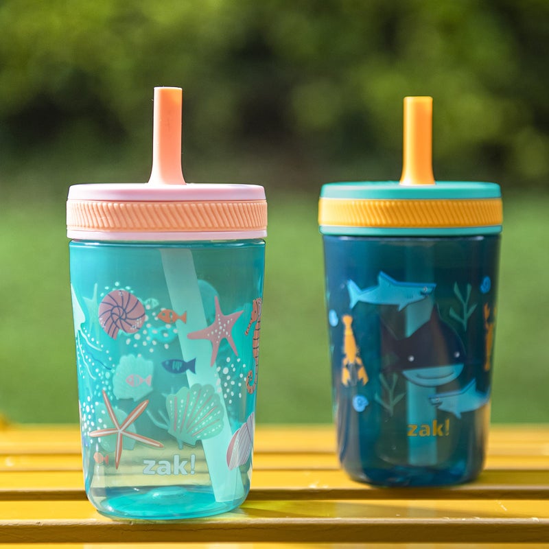 Zak Designs Kelso 15 oz Tumbler Set, (Shells) Non-BPA Leak-Proof Screw-On Lid with Straw Made of Durable Plastic and Silicone, Perfect Baby Cup Bundle for Kids (2pc Set) - Image 3
