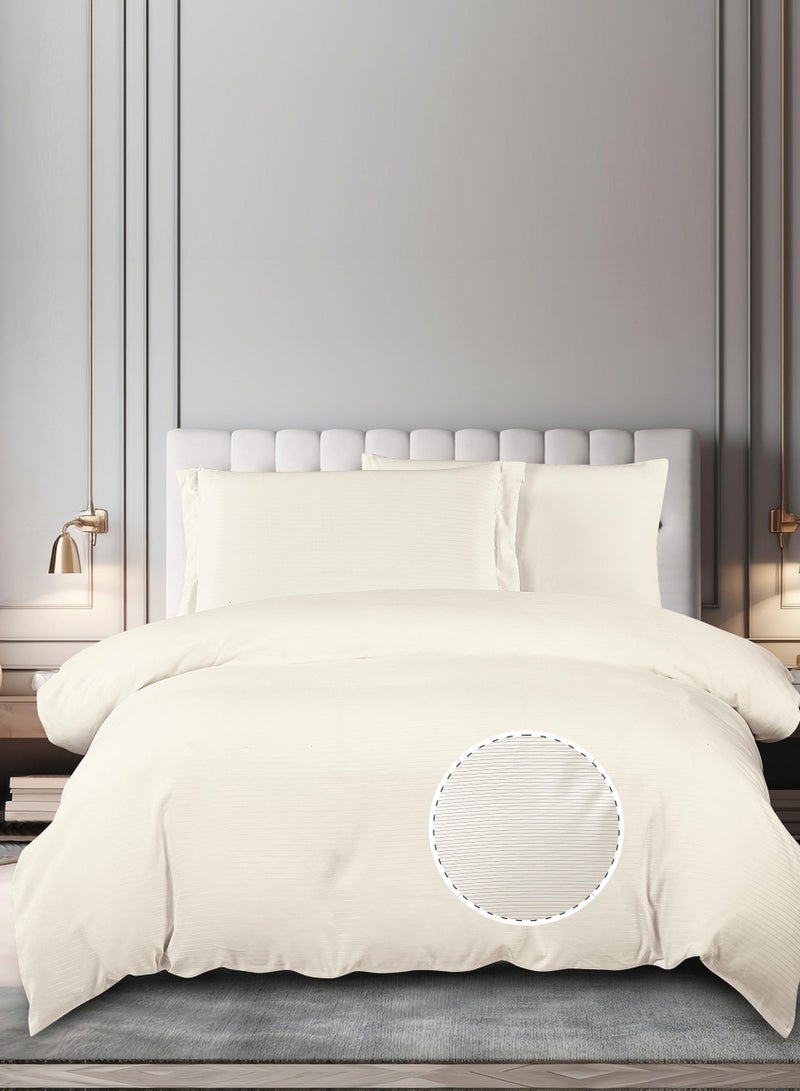 Doona Striped Duvet Cover Set Twin Size Fits 120 x 200 cm - 4-Pcs Bed Set, Microfiber Fabric - 1 Duvet Cover, 1 Fitted Sheet, 1 Pillow Sham, 1 Pillowcase (Filler Not Included) - Image 1