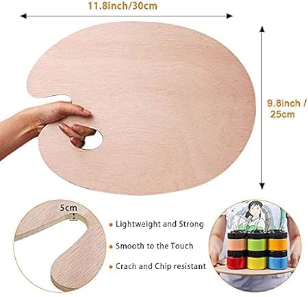 KRYTONE®.Wooden Paint Palette for Acrylic Watercolor Oil Paint Oval Shaped with Thumb Hole 10 X 12 INCH - Image 5
