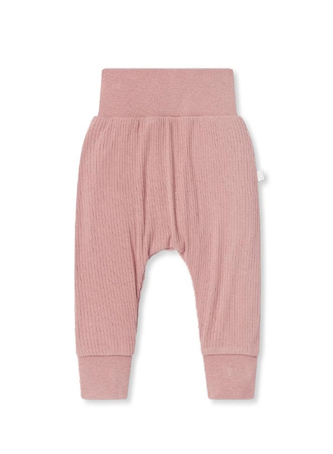 Mori Baby Premium Joggers in Ribbed Rose - Comfortable Fit Breathable Everyday Pants - Viscose from Bamboo - Elastic Waist Bottoms - 3-6 Months - Image 1