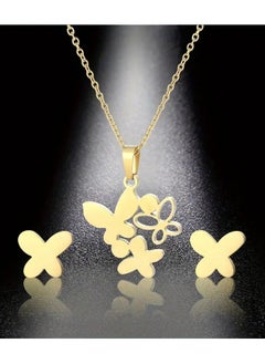 Home Clearance Sale 1 Set Golden Plated Stainless Steel Bohemian Butterfly Pendant Necklace and Earrings Jewelry Set for Women, Synthetic Stones, Animal Theme, Suitable for Daily Wear and Gifting, All Seasons  - Image 1
