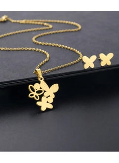Home Clearance Sale 1 Set Golden Plated Stainless Steel Bohemian Butterfly Pendant Necklace and Earrings Jewelry Set for Women, Synthetic Stones, Animal Theme, Suitable for Daily Wear and Gifting, All Seasons  - Image 2