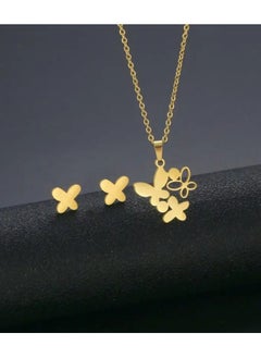 Home Clearance Sale 1 Set Golden Plated Stainless Steel Bohemian Butterfly Pendant Necklace and Earrings Jewelry Set for Women, Synthetic Stones, Animal Theme, Suitable for Daily Wear and Gifting, All Seasons  - Image 4