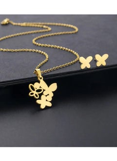 Home Clearance Sale 1 Set Golden Plated Stainless Steel Bohemian Butterfly Pendant Necklace and Earrings Jewelry Set for Women, Synthetic Stones, Animal Theme, Suitable for Daily Wear and Gifting, All Seasons  - Image 5