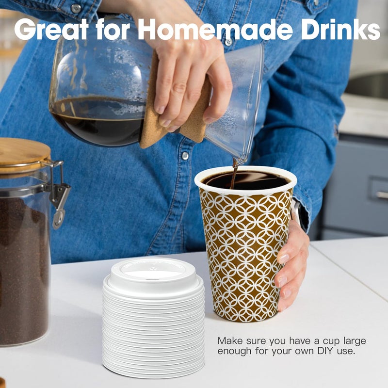 Ginkgo 100 Pack Disposable To Go Coffee Cups with Lids 16 oz  Brown Minimalist Pattern Paper Hot CoCoa Cups Suitable for Travel  Party  Shops Cafes - Image 4