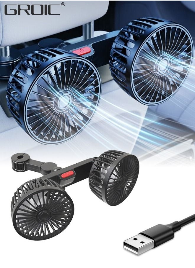 GROIC USB Car Fan,Adjustable Dual Head Clip Fan 360° Rotatable Cooling Air Fan for Rear Seat Passenger Portable Car Seat Fan Headrest Car Cooling Fan for Vehicles, SUV, RV, Boat  - Image 1