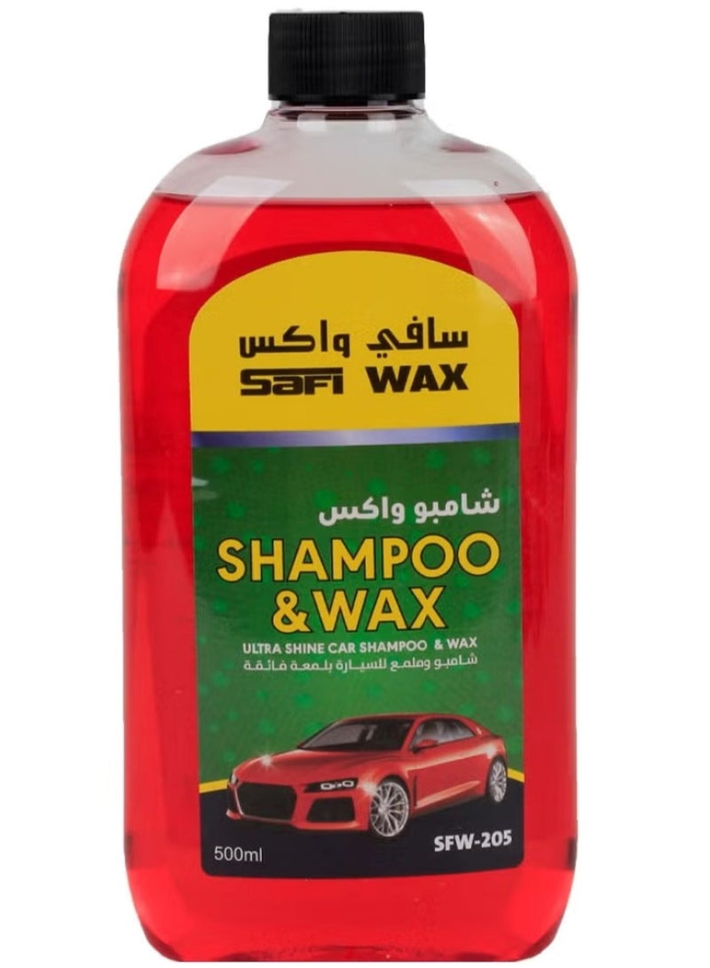 Safi WAX Car Wash Shampoo and Wax Polish 500ml – 2-in-1 Formula for Cleaning and High Gloss in One Step 
