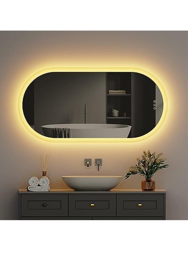 ويسفور مرآة حمام بيضاوية LED مقاس 50x80 سم مرآة زينة مضاءة على الحائط مع مقاومة للضباب 3 ألوان إضاءة خافتة مفتاح ذكي وظيفة الذاكرة مرآة مكياج LED مضاءة مرآة حمام - Image 1