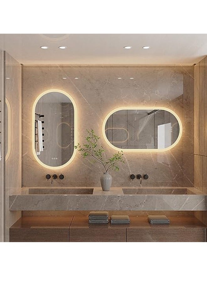 ويسفور مرآة حمام بيضاوية LED مقاس 50x80 سم مرآة زينة مضاءة على الحائط مع مقاومة للضباب 3 ألوان إضاءة خافتة مفتاح ذكي وظيفة الذاكرة مرآة مكياج LED مضاءة مرآة حمام - Image 2