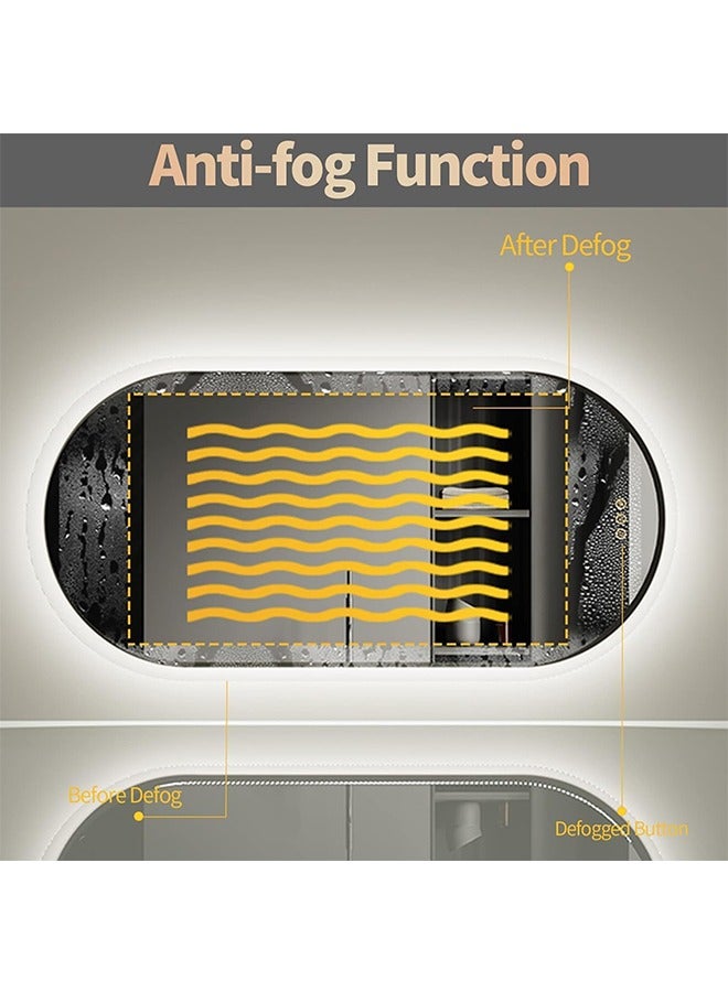 ويسفور مرآة حمام بيضاوية LED مقاس 50x80 سم مرآة زينة مضاءة على الحائط مع مقاومة للضباب 3 ألوان إضاءة خافتة مفتاح ذكي وظيفة الذاكرة مرآة مكياج LED مضاءة مرآة حمام - Image 4