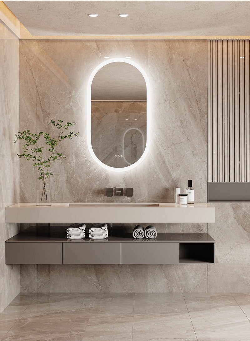 ويسفور مرآة حمام بيضاوية LED مقاس 50x80 سم مرآة زينة مضاءة على الحائط مع مقاومة للضباب 3 ألوان إضاءة خافتة مفتاح ذكي وظيفة الذاكرة مرآة مكياج LED مضاءة مرآة حمام - Image 3