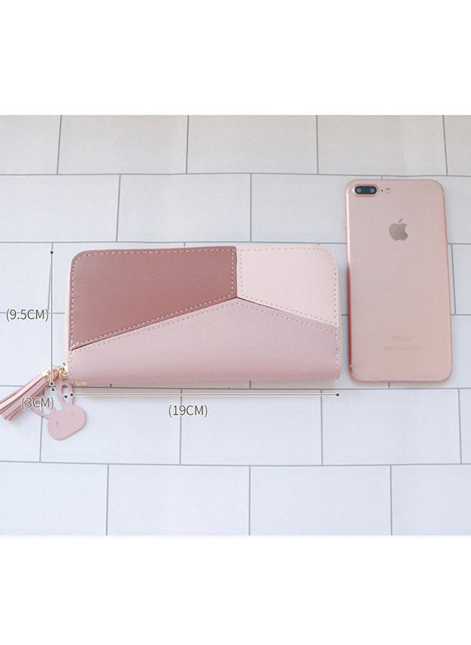 Generic - Contrast Panel Zipper Tassel Ladies Long Wallet for Women Clutch Money Bag with Hangings 19*9.5*3cm - Image 1