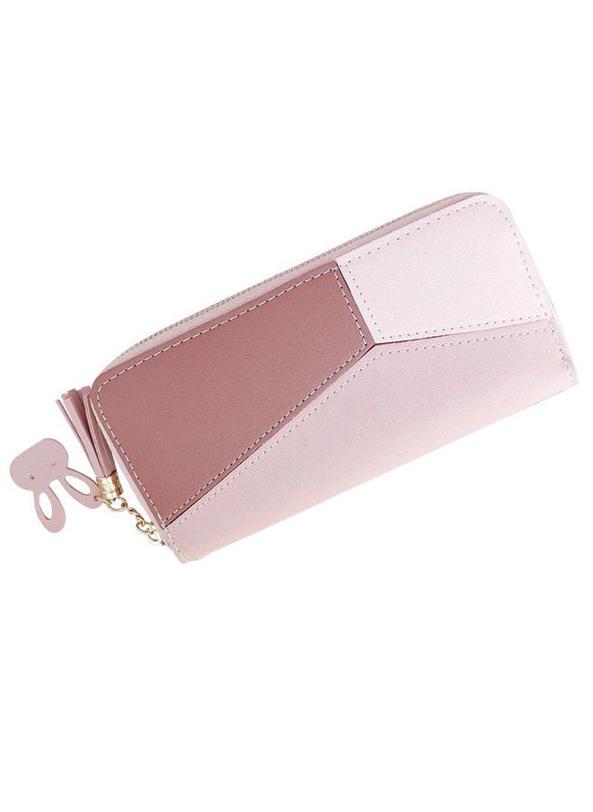 Generic - Contrast Panel Zipper Tassel Ladies Long Wallet for Women Clutch Money Bag with Hangings 19*9.5*3cm - Image 1