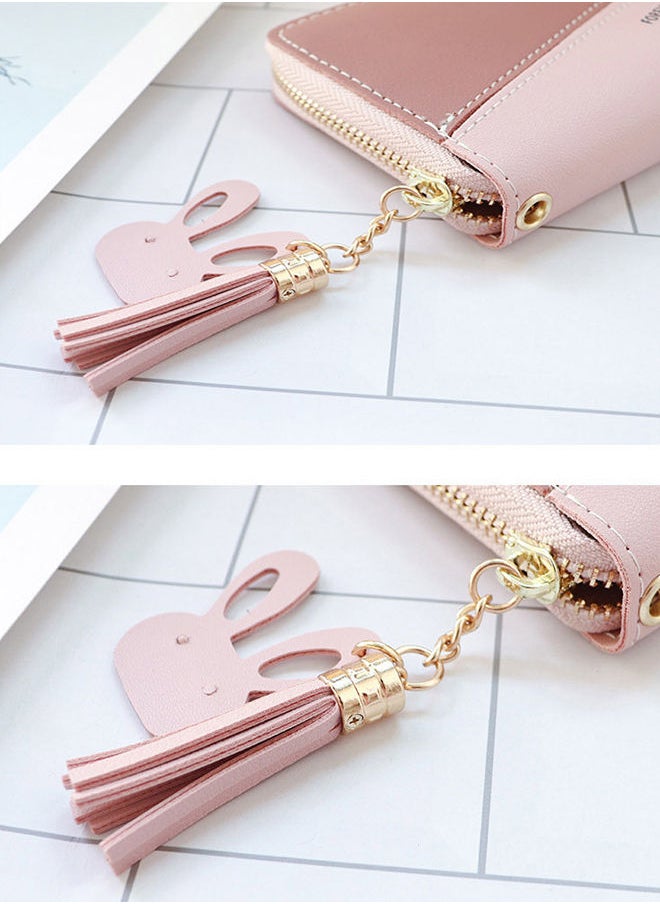 Generic - Contrast Panel Zipper Tassel Ladies Long Wallet for Women Clutch Money Bag with Hangings 19*9.5*3cm - Image 1