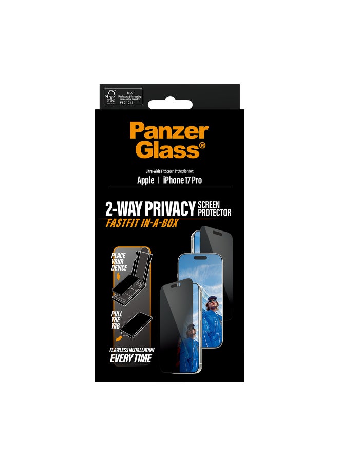 PanzerGlass iPhone 17 Pro Screen Protector 6.3" PRIVACY, Full Screen Tempered Glass, Privacy Filter, Anti-Bluelight, Drop/Scratch Protection, FastFit IN-A-BOX Easy Install, 2-Way Privacy - Image 3