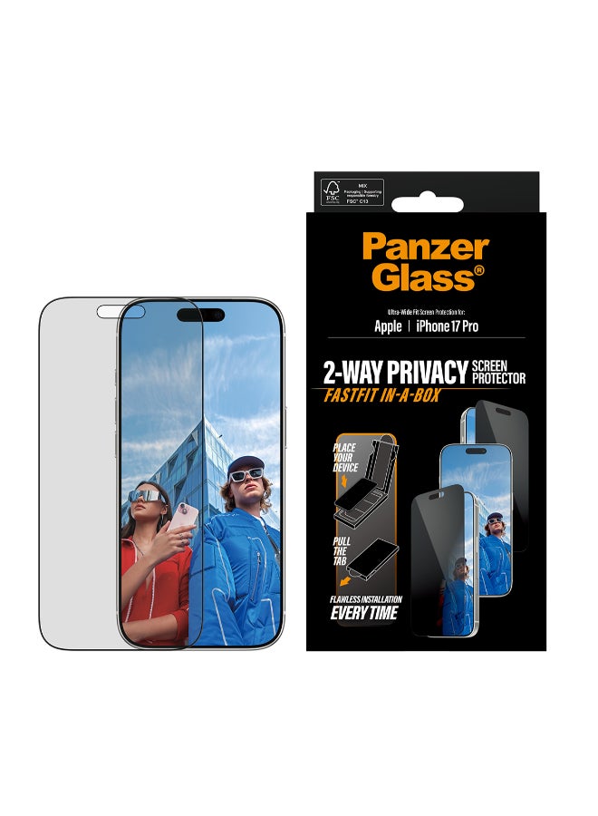 PanzerGlass iPhone 17 Pro Screen Protector 6.3" PRIVACY, Full Screen Tempered Glass, Privacy Filter, Anti-Bluelight, Drop/Scratch Protection, FastFit IN-A-BOX Easy Install, 2-Way Privacy - Image 2