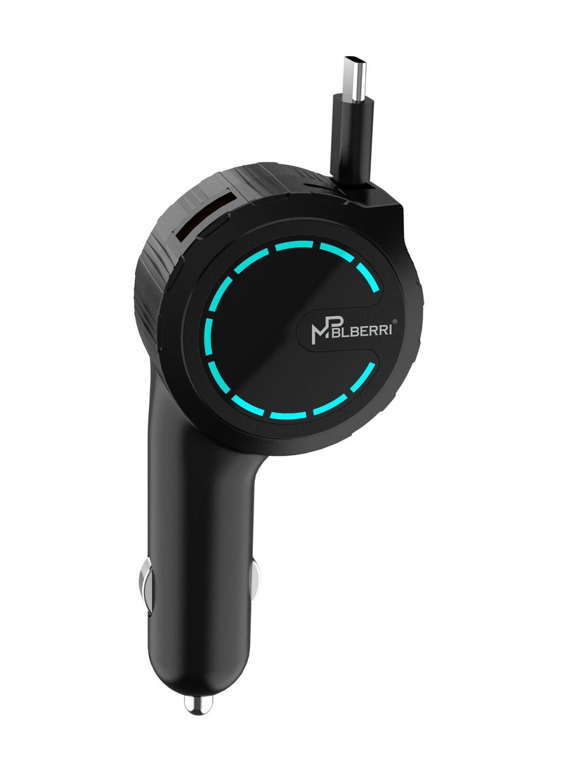 MPBLBERRI 30W PD Car Charger with USB-A & USB-C, Qualcomm Quick Charge 3.0 Fast Charging Adapter With Inbuild Cable (BLB-C215) - Image 2