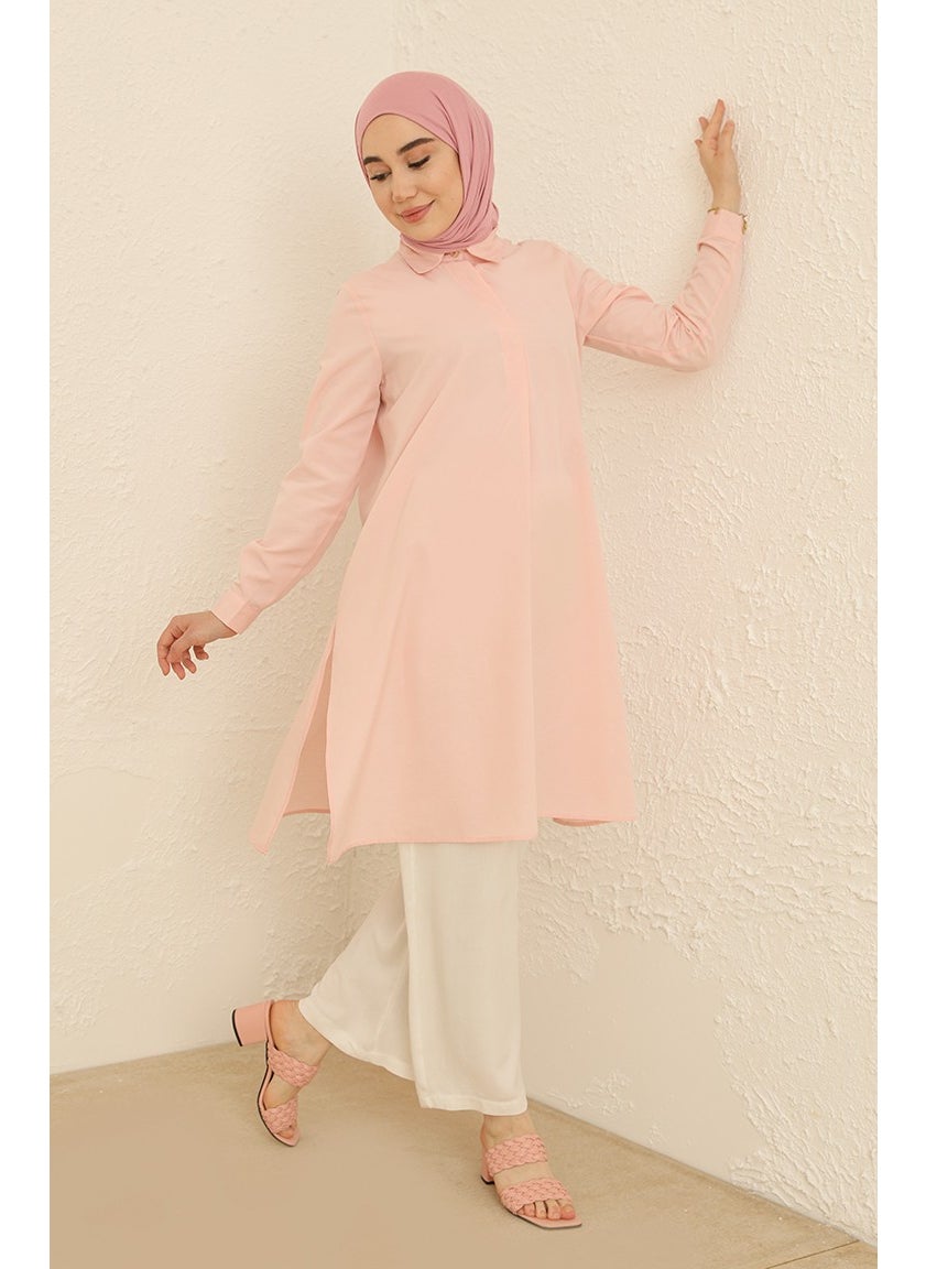 Sefa Merve Hidden Button Slit Tunic 6478-17 Salmon  - Image 1