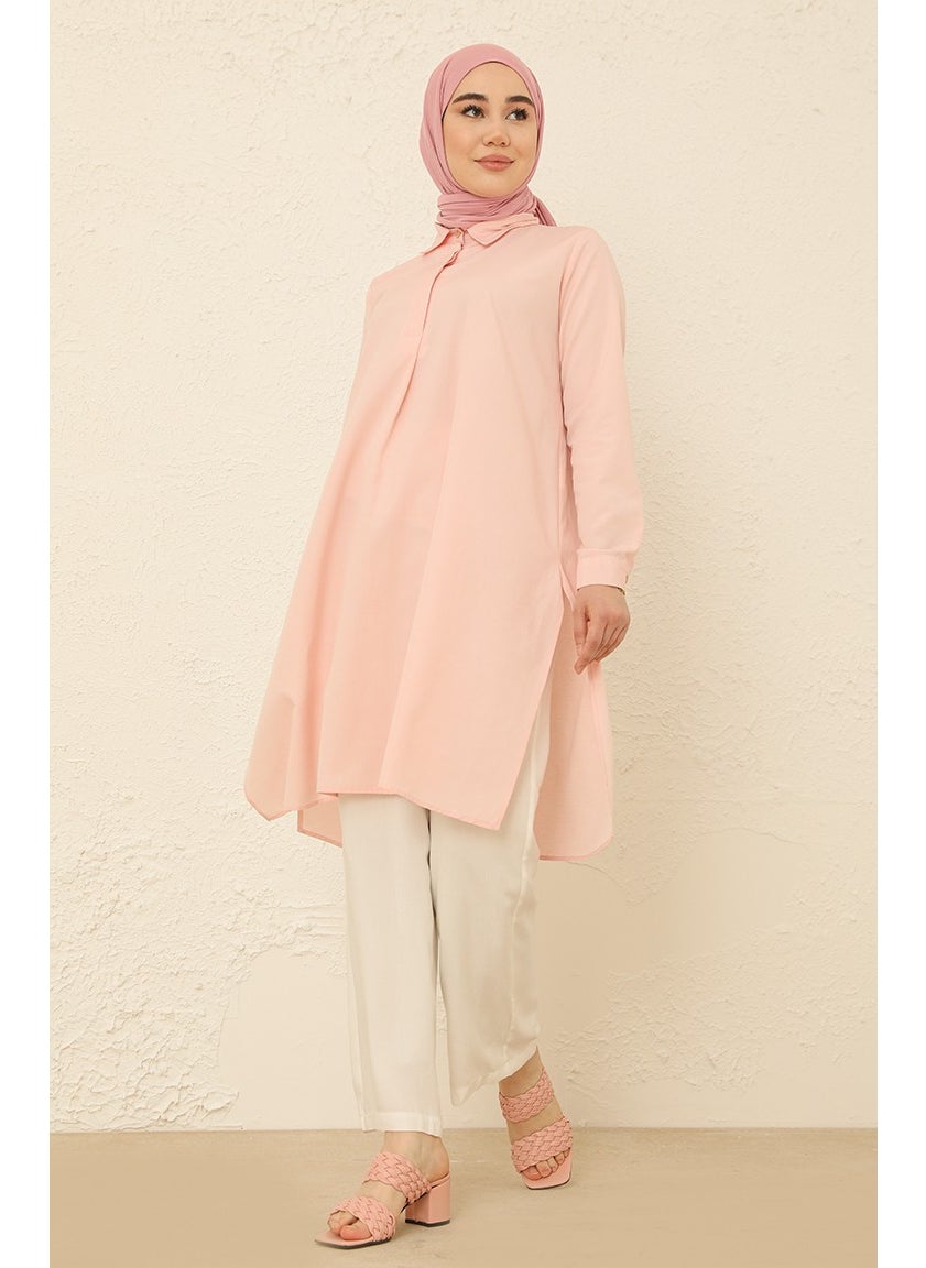 Sefa Merve Hidden Button Slit Tunic 6478-17 Salmon  - Image 3