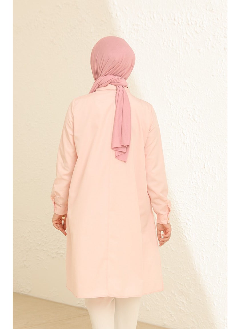 Sefa Merve Hidden Button Slit Tunic 6478-17 Salmon  - Image 4