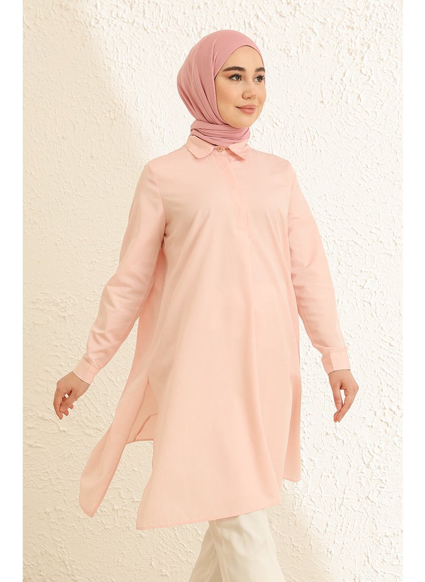 Sefa Merve Hidden Button Slit Tunic 6478-17 Salmon  - Image 2