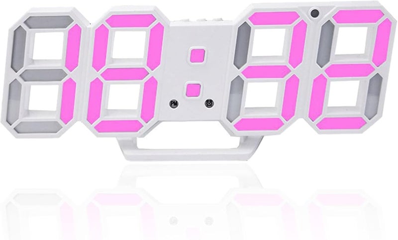 Kueh 3D Digital Alarm Clock,Wall LED Number Time Clock with 3 Auto Adjust Brightness Levels，Modern Night Light LED Electronic Clock Date,Temperature Display (pink) - Image 1