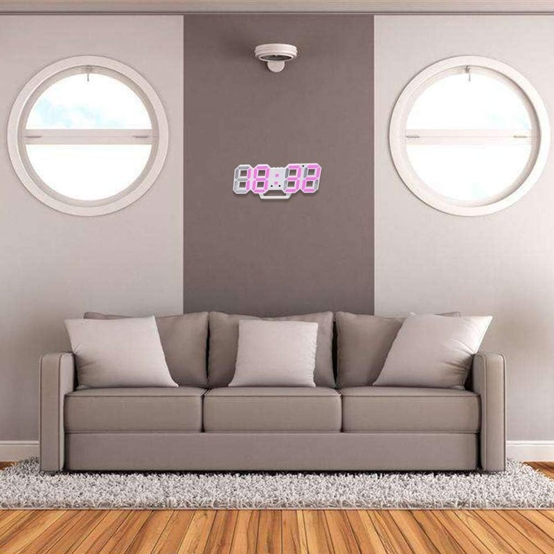 Kueh 3D Digital Alarm Clock,Wall LED Number Time Clock with 3 Auto Adjust Brightness Levels，Modern Night Light LED Electronic Clock Date,Temperature Display (pink) - Image 4